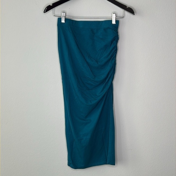 Bobi Shirred High Slit Midi Skirt in Mystic Teal Size XS NWT! - Picture 7 of 11